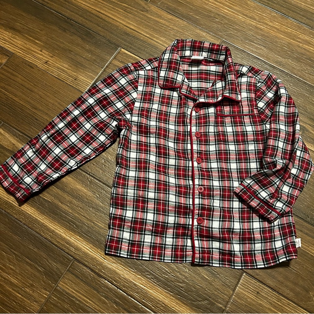 Janie and Jack Christmas Pajama Shirt Holiday 6 Boys Red White and Green Plaid